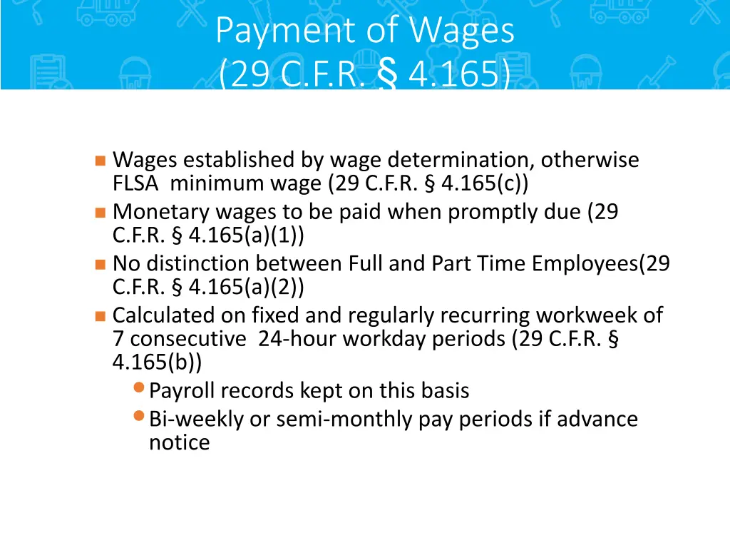 payment of wages 29 c f r 4 165