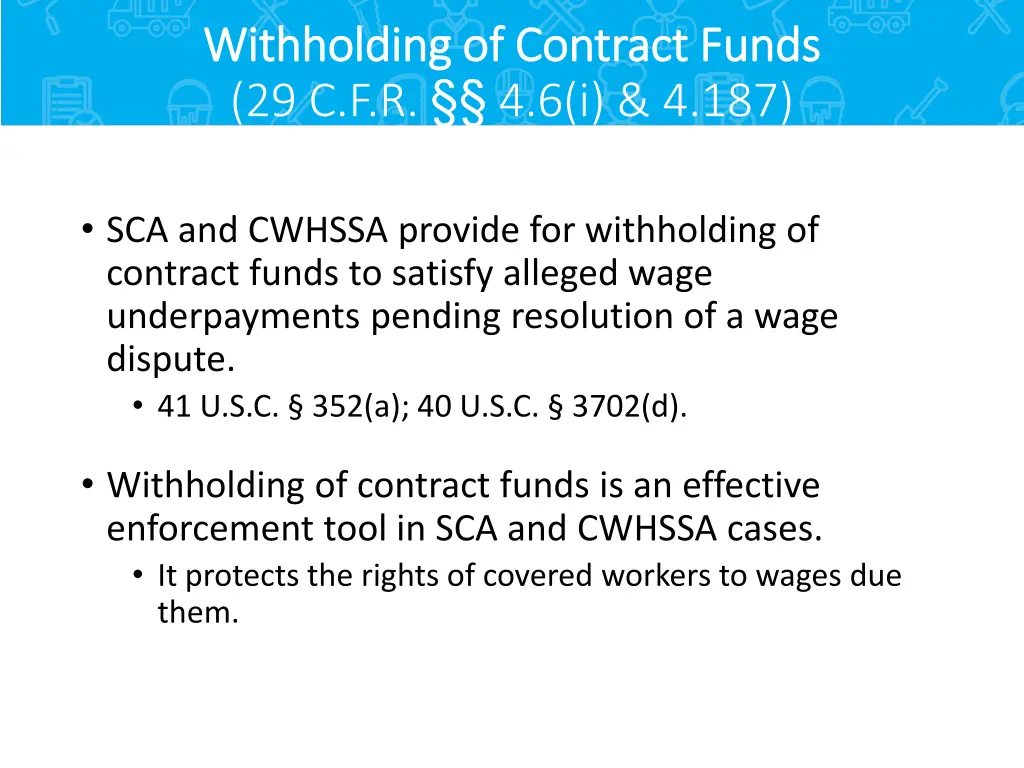 withholding of contract funds withholding