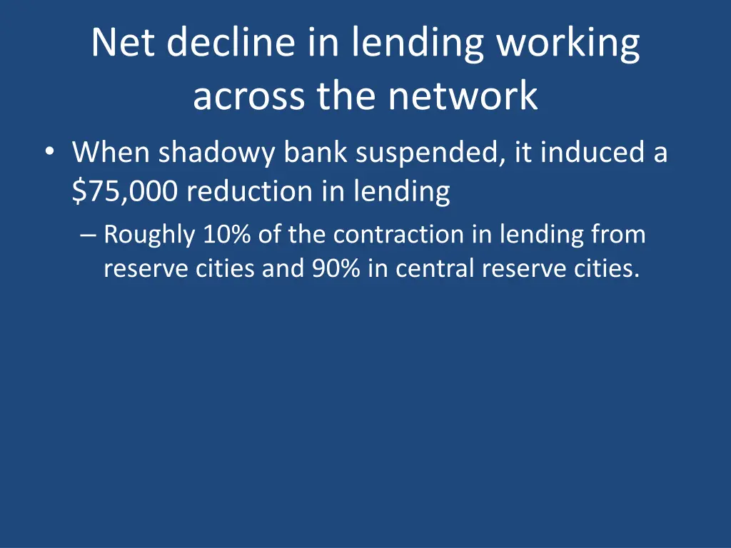 net decline in lending working across the network