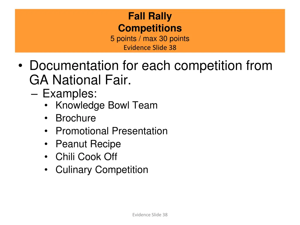 fall rally competitions 5 points max 30 points