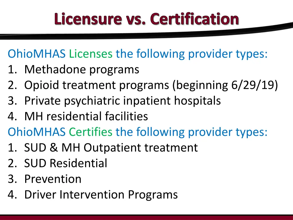 licensure vs certification