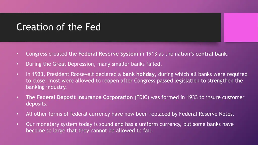 creation of the fed