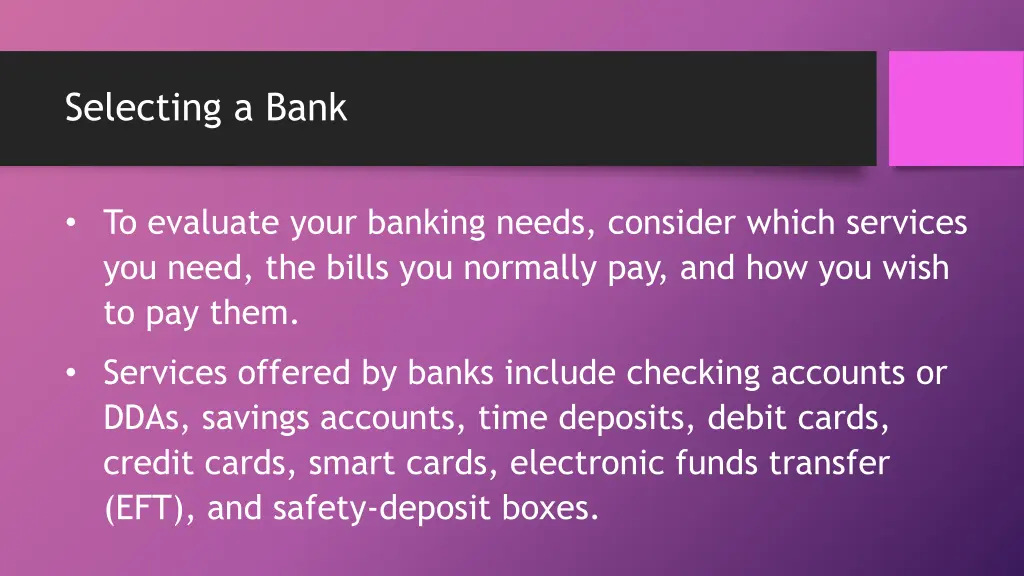 selecting a bank