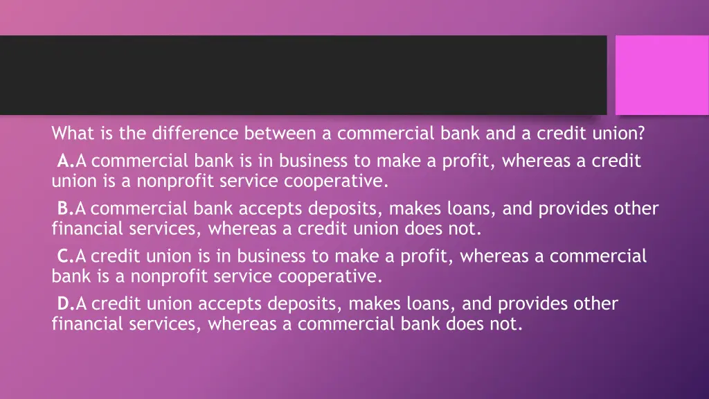 what is the difference between a commercial bank