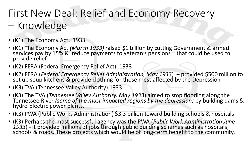 first new deal relief and economy recovery