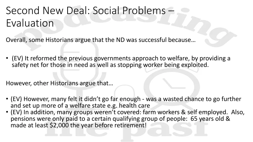 second new deal social problems evaluation