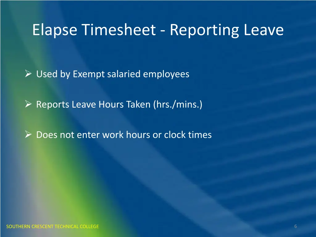 elapse timesheet reporting leave