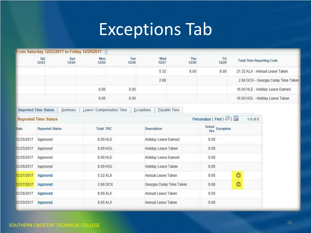 exceptions tab 1