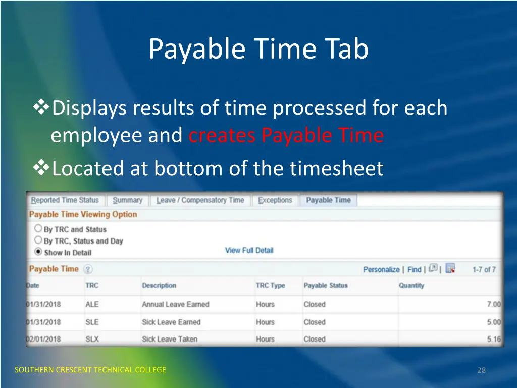 payable time tab