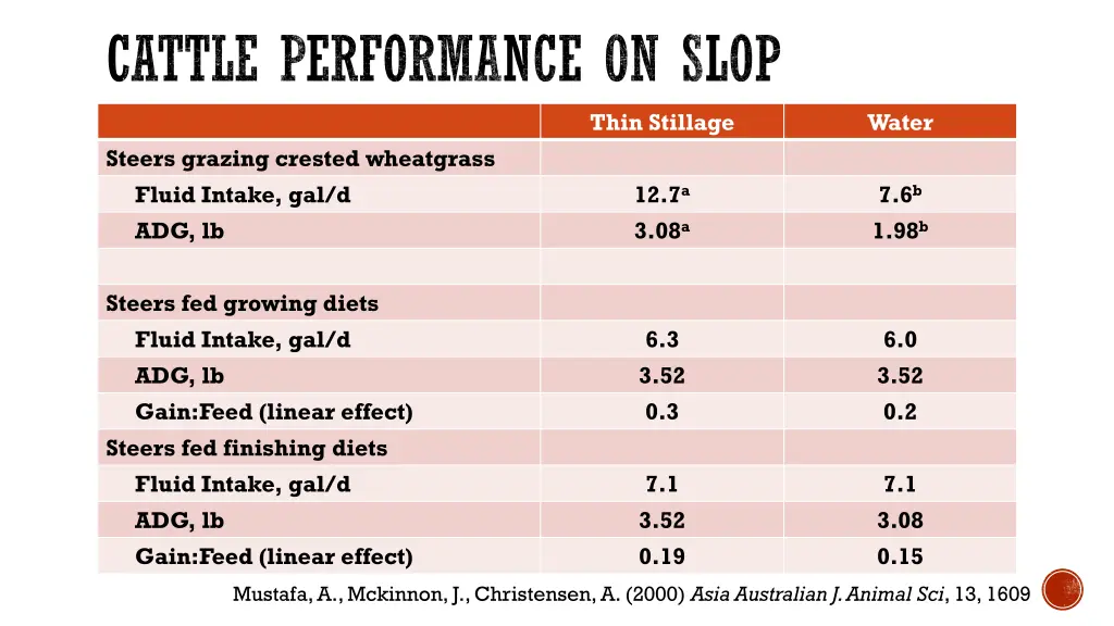 cattle performance on slop