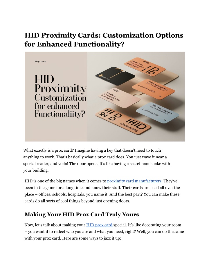 hid proximity cards customization options