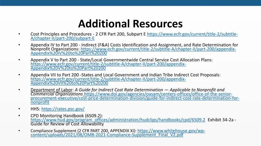 additional resources cost principles