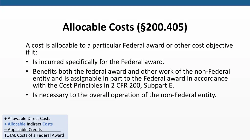 allocable costs 200 405