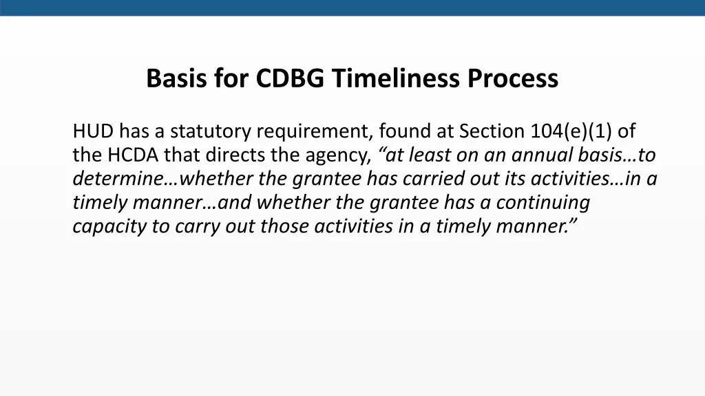 basis for cdbg timeliness process