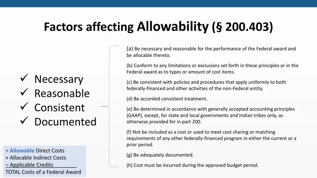 factors affecting allowability 200 403