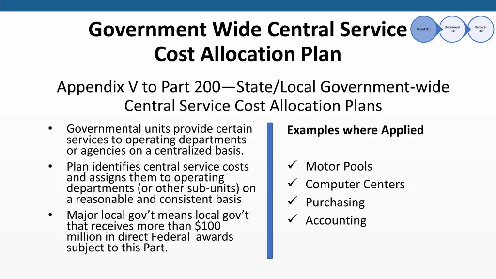 government wide central service cost allocation