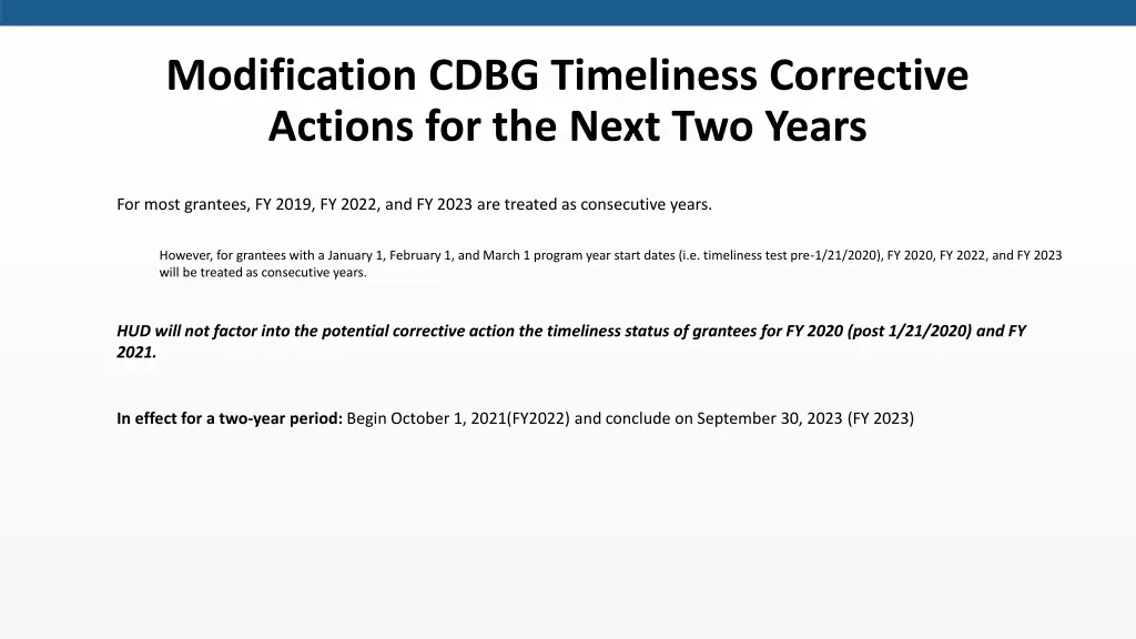 modification cdbg timeliness corrective actions