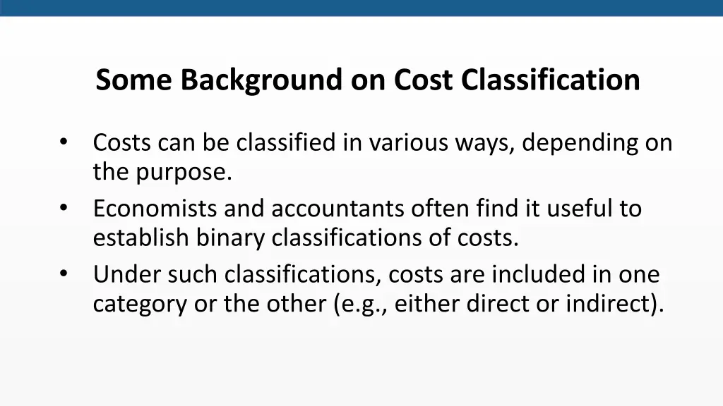 some background on cost classification