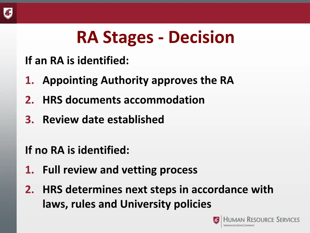 ra stages decision