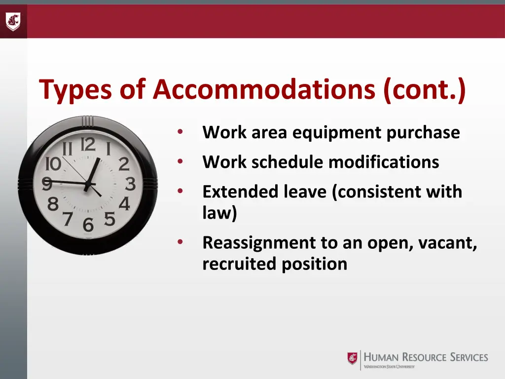 types of accommodations cont