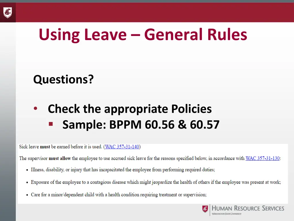 using leave general rules