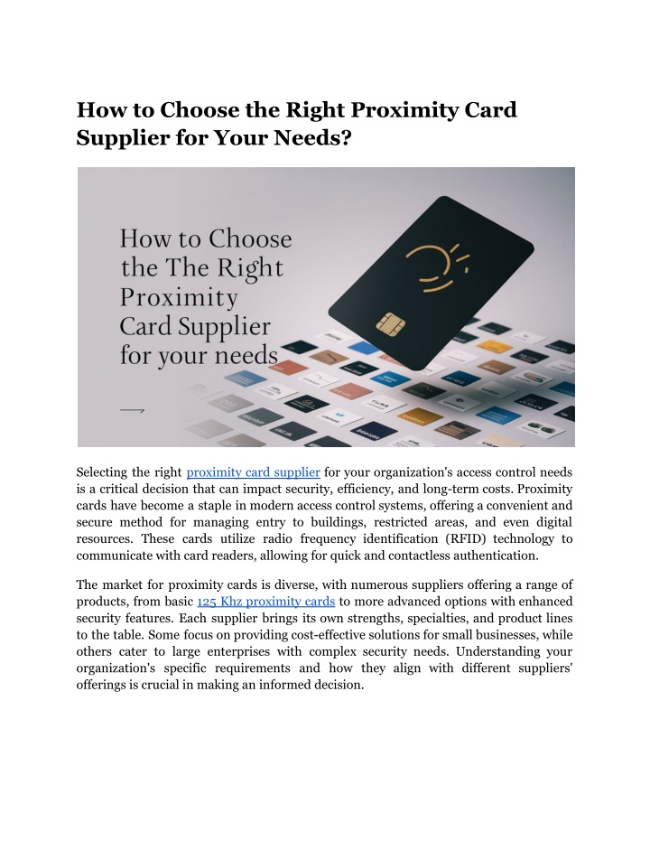 how to choose the right proximity card supplier