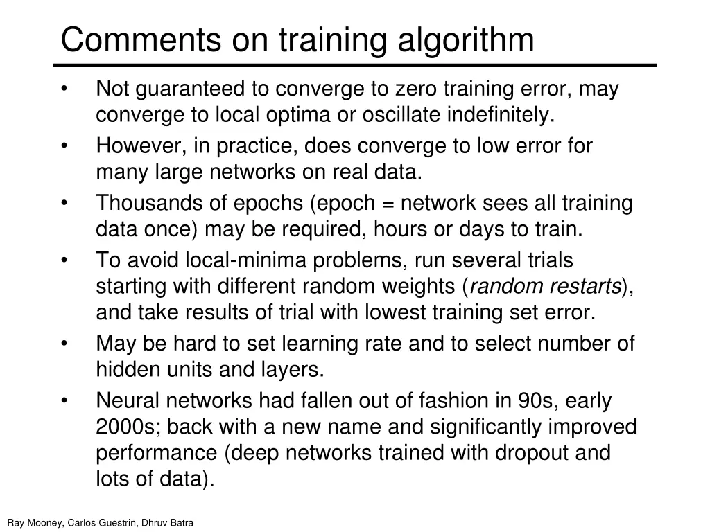 comments on training algorithm