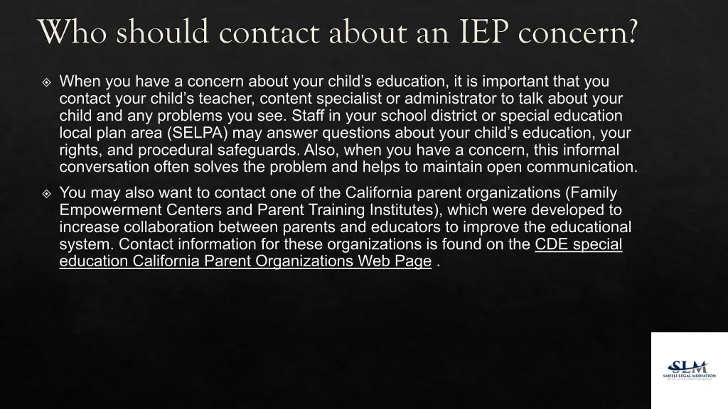 who should contact about an iep concern