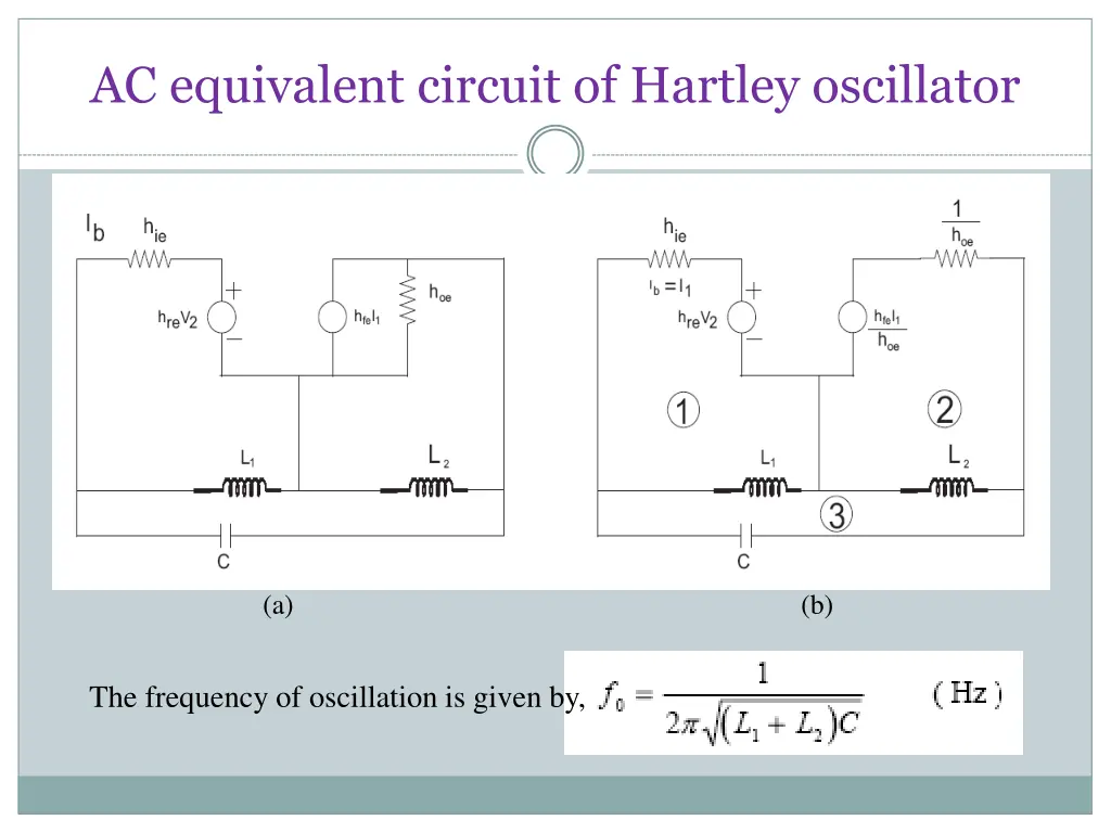 ac equivalent circuit of hartley oscillator