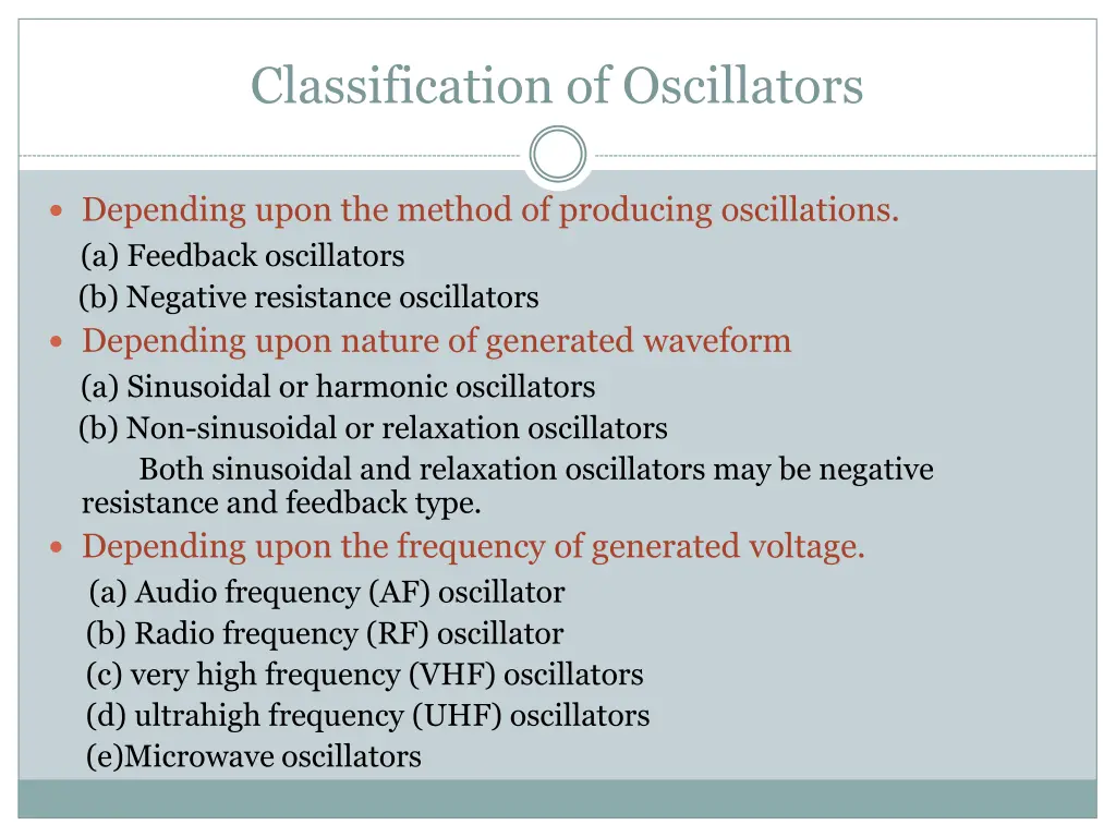 classification of oscillators