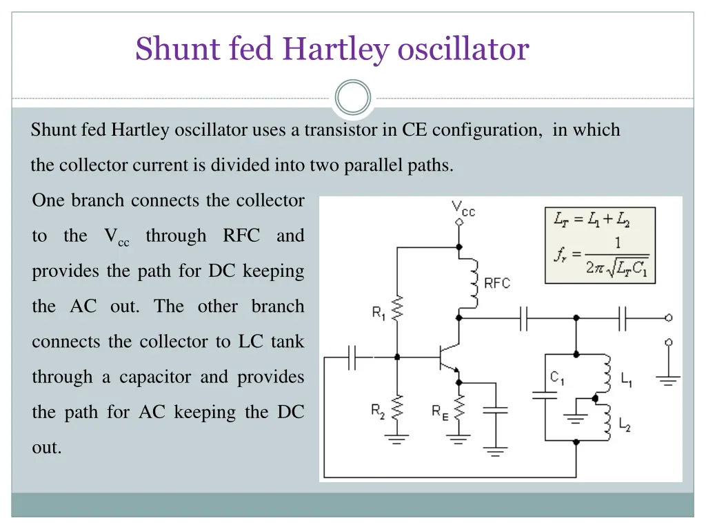 shunt fed hartley oscillator