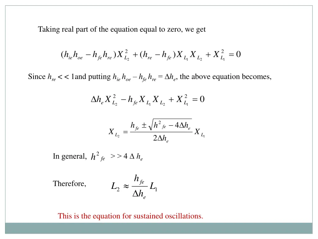 taking real part of the equation equal to zero