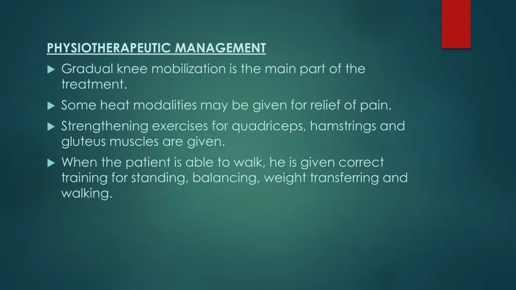 physiotherapeutic management gradual knee