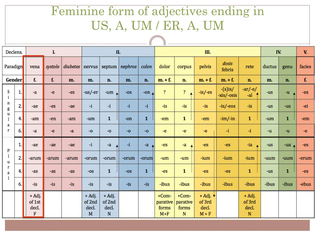 feminine form of adjectives ending