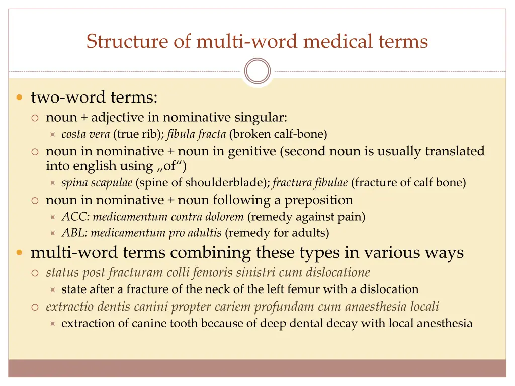 structure of multi word medical terms