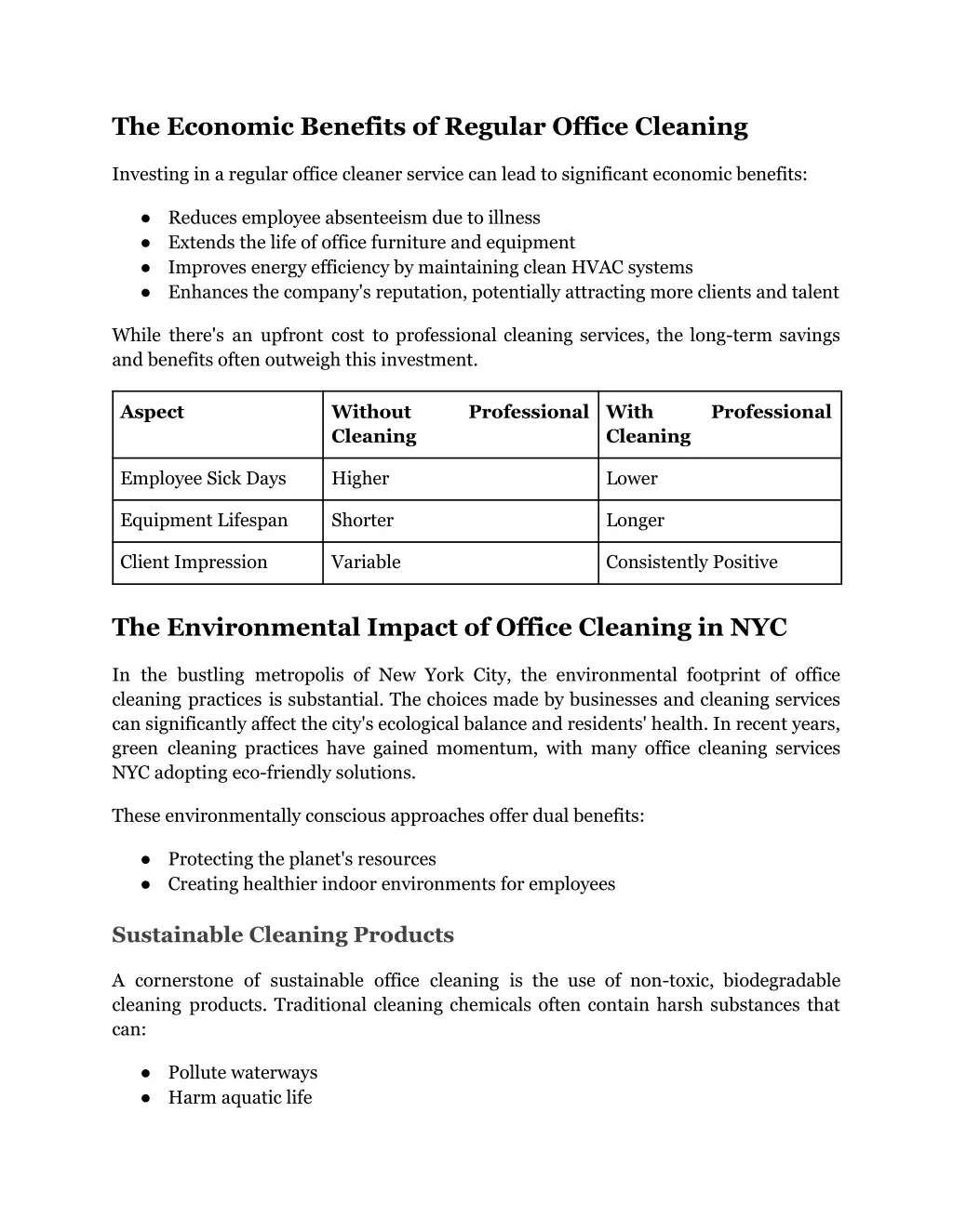 the economic benefits of regular office cleaning