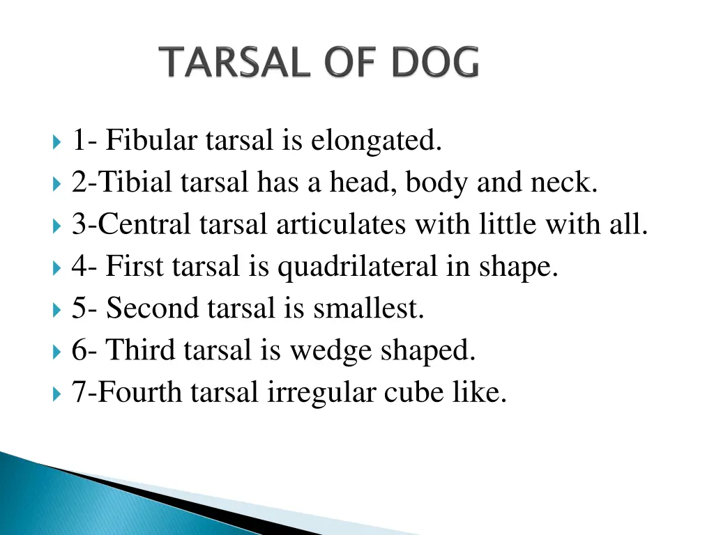 1 fibular tarsal is elongated 2 tibial tarsal