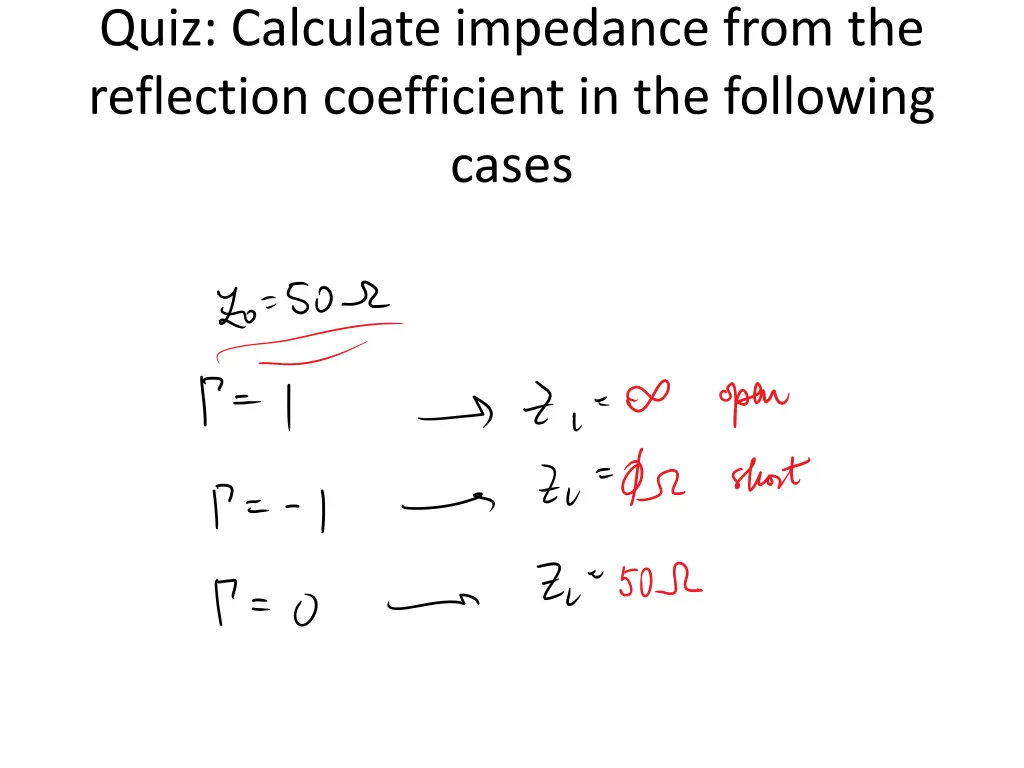 quiz calculate impedance from the reflection 1