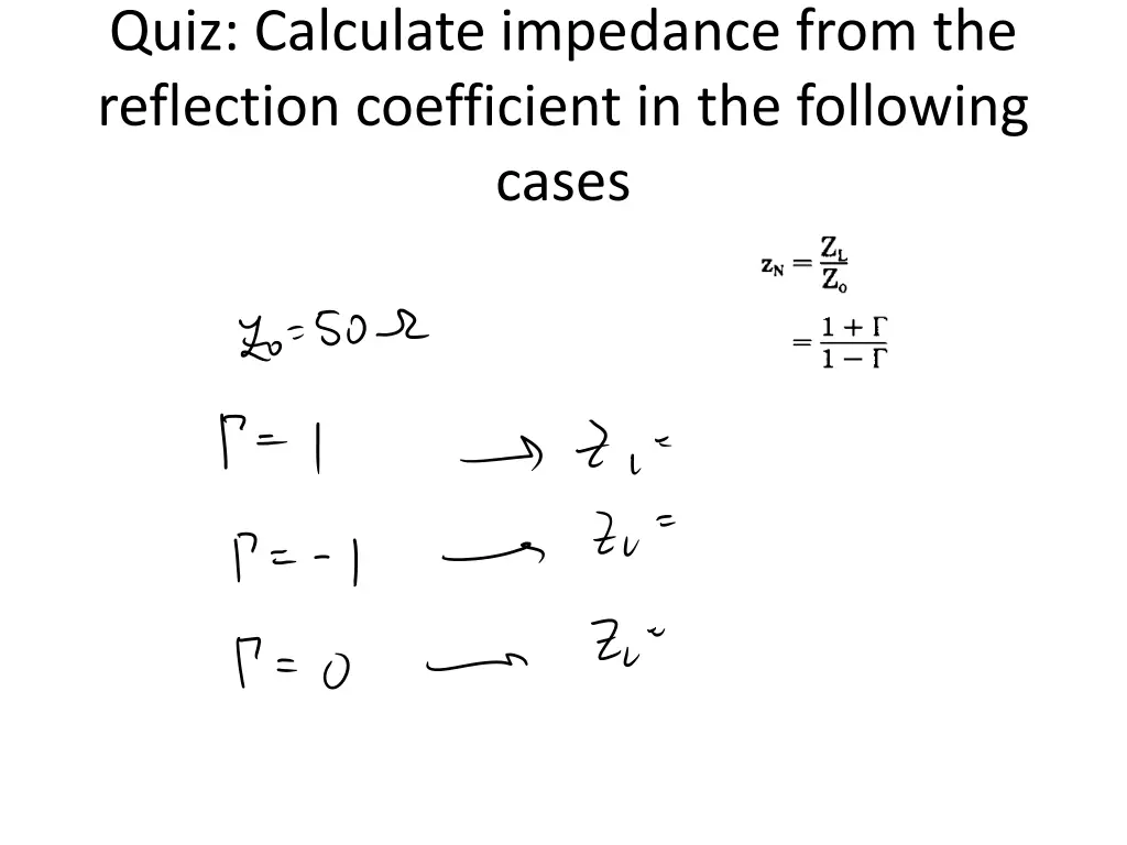 quiz calculate impedance from the reflection