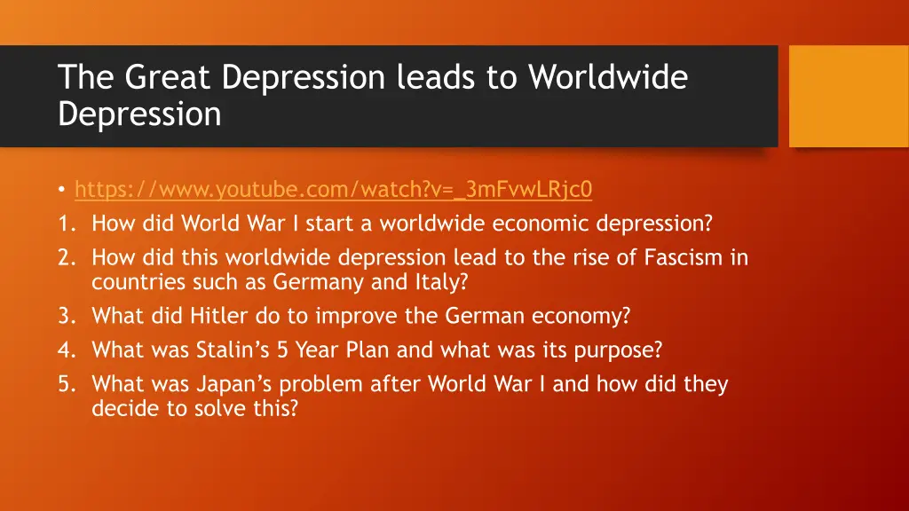 the great depression leads to worldwide depression