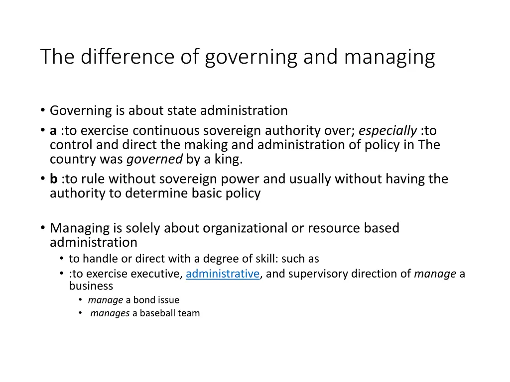 the difference of governing and managing