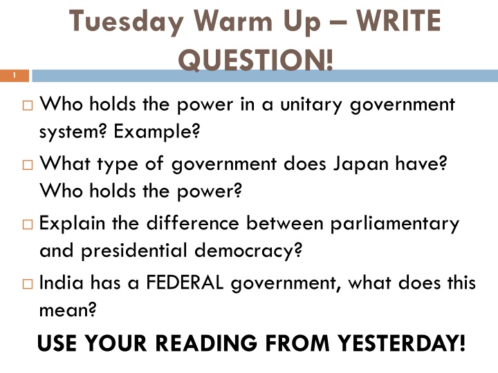 tuesday warm up write question