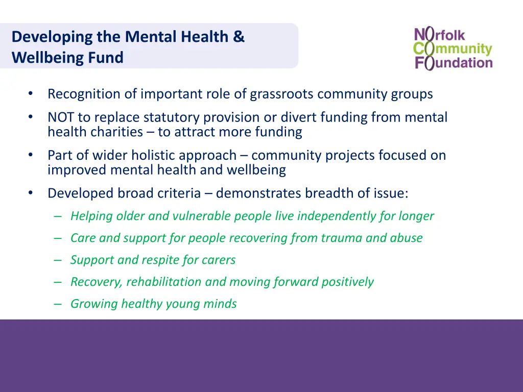 developing the mental health wellbeing fund