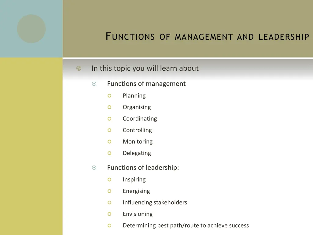 f unctions of management and leadership