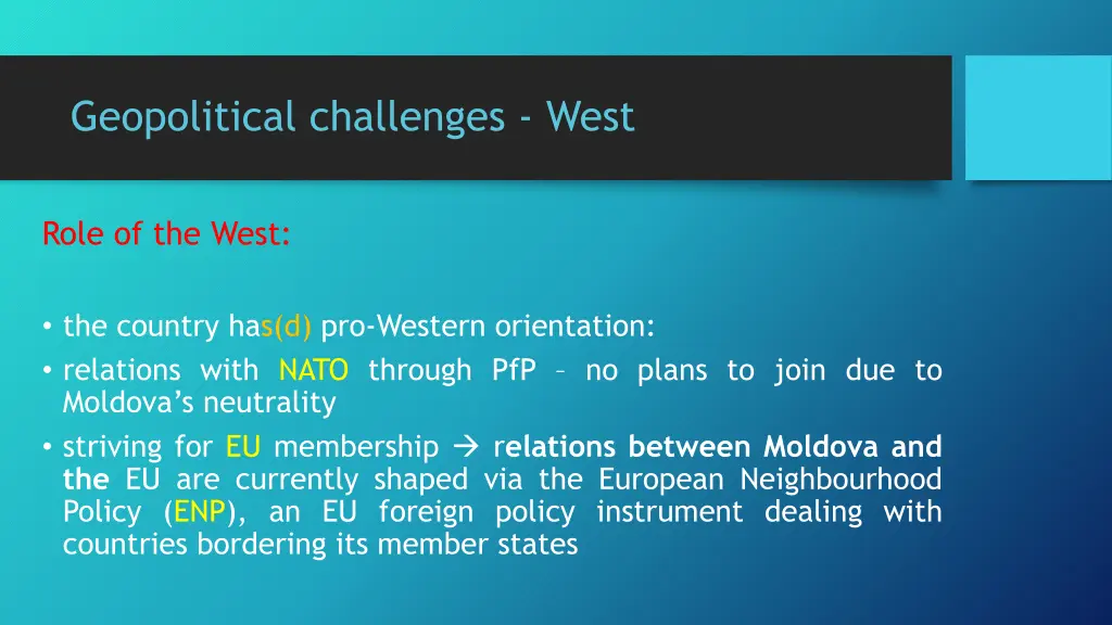 geopolitical challenges west