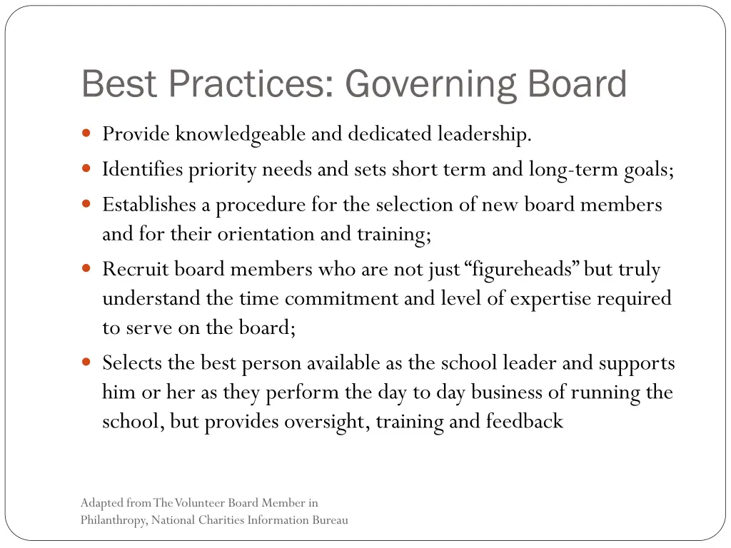 best practices governing board