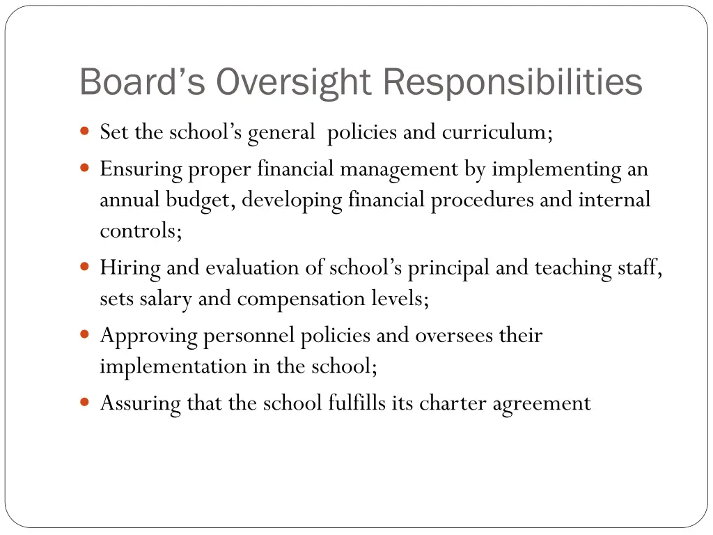 board s oversight responsibilities