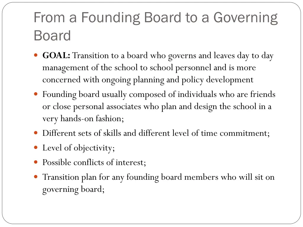 from a founding board to a governing board