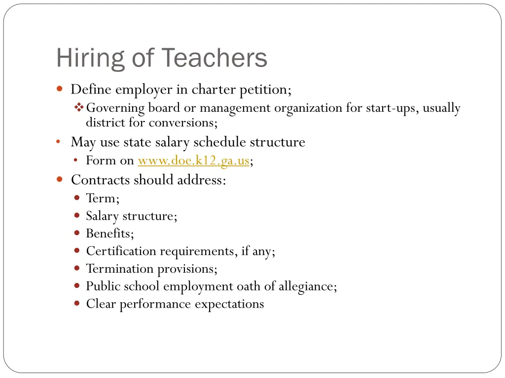 hiring of teachers