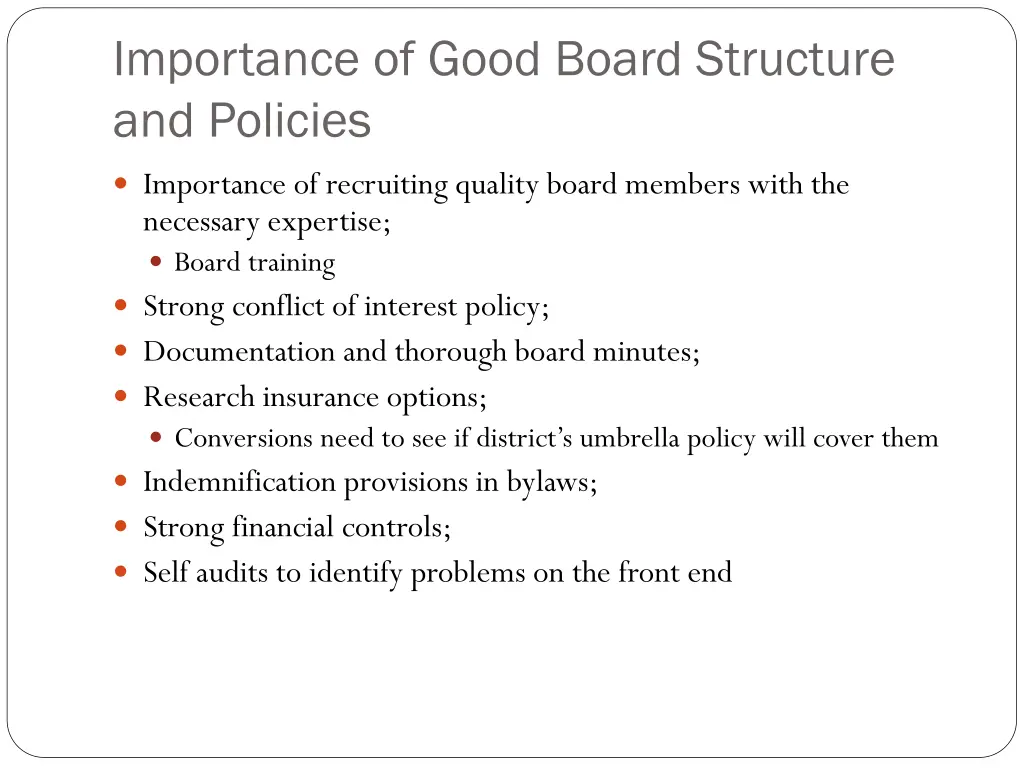 importance of good board structure and policies